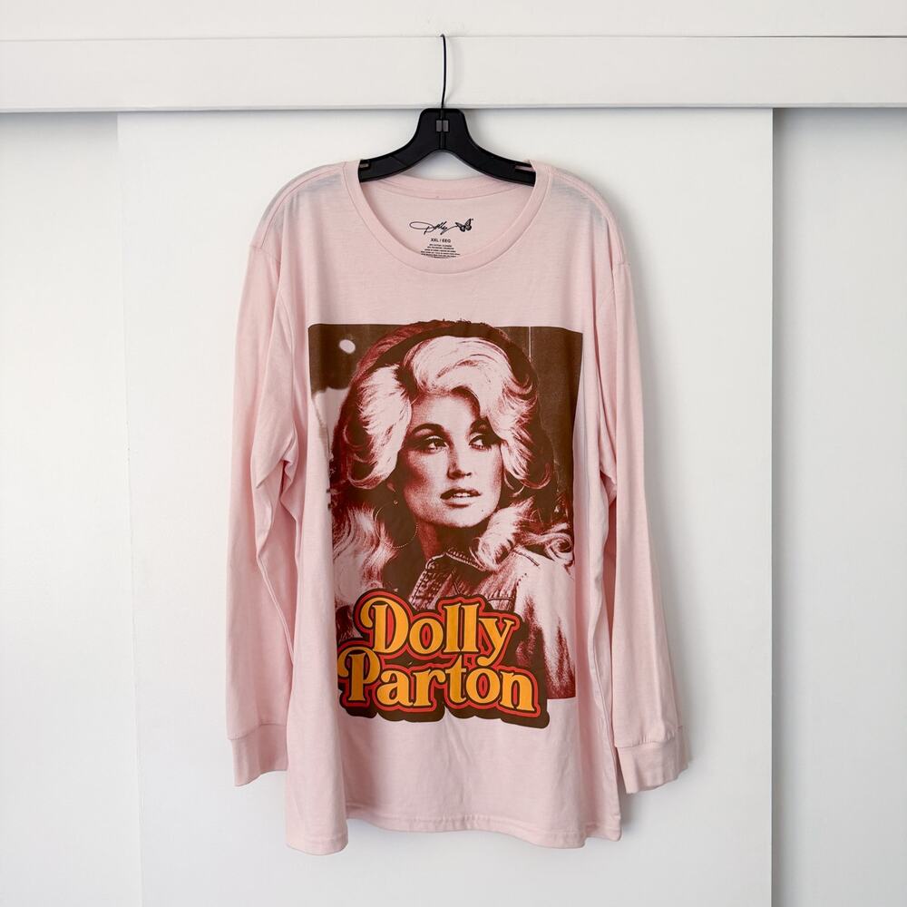 Dolly Parton Shirt Womens Pink Long Sleeve Graphic Tee Country Music Retro